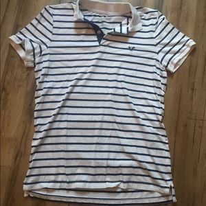 American Eagle Navy Blue & White Stripe Polo